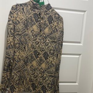 Vintage Black & Yellow Silk Blouse with Mandarin collar